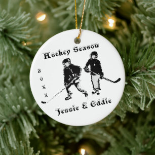 Hockeysaison, zwei Hockeyspieler Keramik Ornament