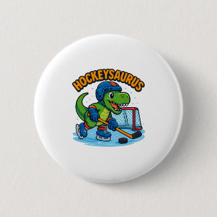 Hockeysaurus Lustiger Dinosaurier Eishockey Kinder Button