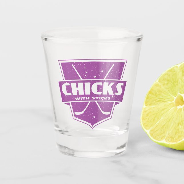 Hockeyschläger mit Sticks Schnapsglas (Vorderseite)