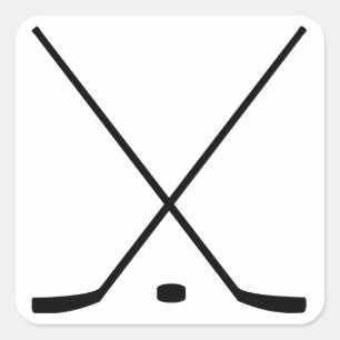 Hockeyschläger und -puck quadratischer aufkleber