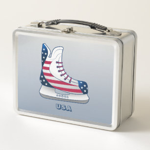 Hockeyschlittschuhe mit Sternen und Streifen Metall Brotdose