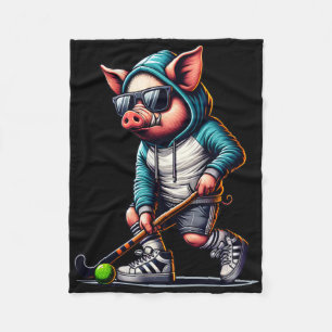 Hockeyschwein mit Kapuzenpullover und Sonnenbrille Fleecedecke