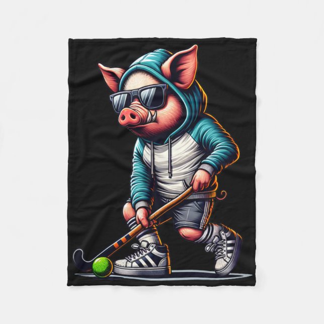Hockeyschwein mit Kapuzenpullover und Sonnenbrille Fleecedecke (Vorderseite)