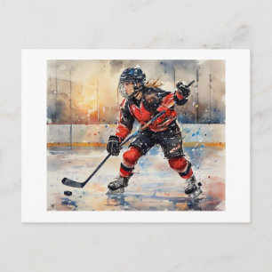 Hockeyspieler in Aktion, Postkarte