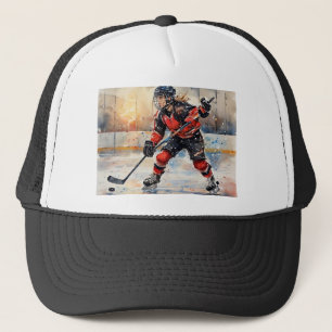 Hockeyspieler in Aktion, Truckerkappe