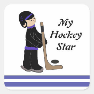 Hockeyspieler mit Schläger und Puck Quadratischer Aufkleber