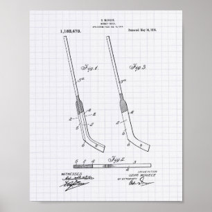 Hockeystick 1916 Patentkunst - Lined Peper Poster