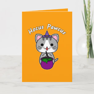 Hocus Pawcus - Graue getigerte Katze - Weiße Schri Feiertagskarte