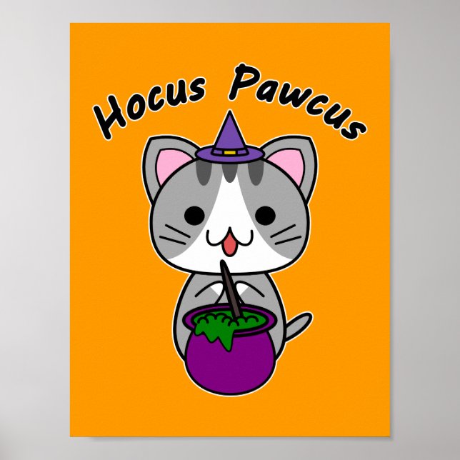Hocus Pawcus - Graue Tabby Katze - Schwarzes Schre Poster (Vorne)