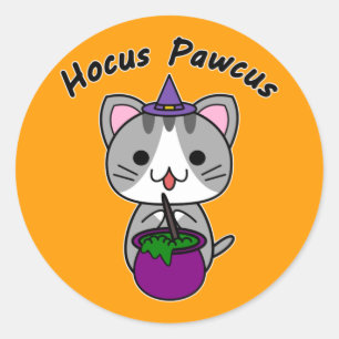 Hocus Pawcus - Graue Tabby Katze - Schwarzes Schre Runder Aufkleber