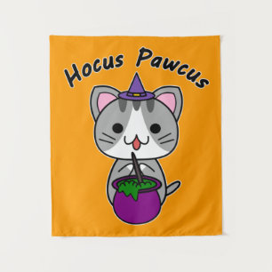Hocus Pawcus - Graue Tabby Katze - Schwarzes Schre Wandteppich