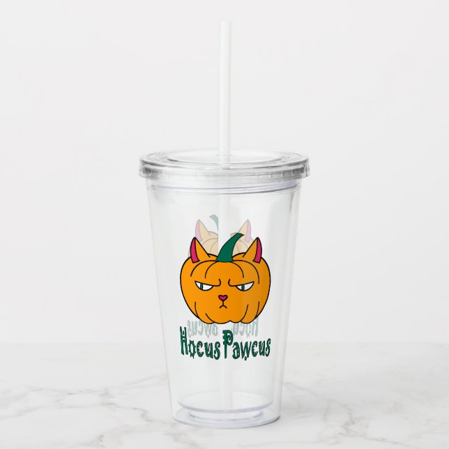 Hocus pawcus Halloween Kürbisinger Katzenmagie Acryltrinkbecher (Vorderseite)