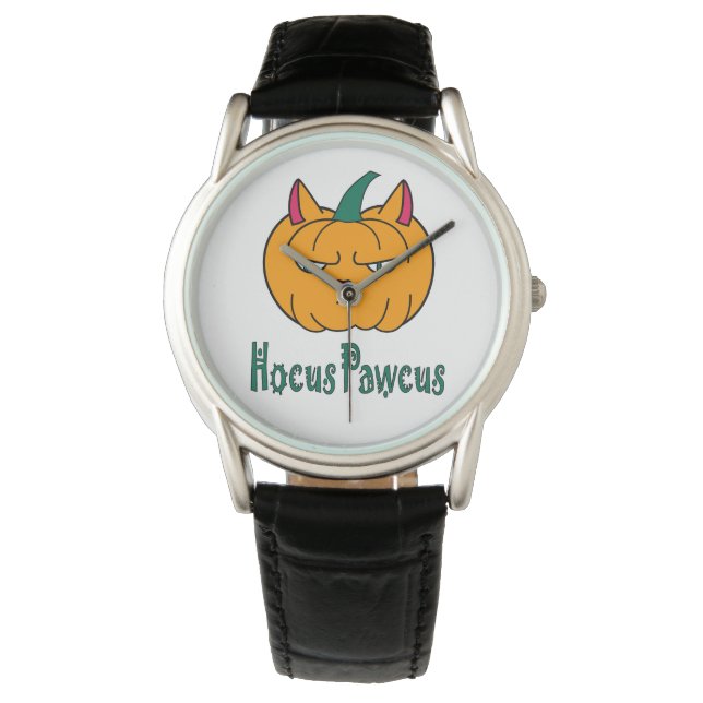 Hocus pawcus Halloween Kürbisinger Katzenmagie Armbanduhr (Vorderseite)