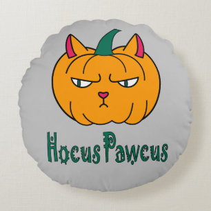 Hocus pawcus Halloween Kürbisinger Katzenmagie Rundes Kissen