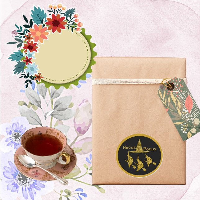 Hocus Pocus Golden Hexen auf Broom Spooky Beängsti Runder Aufkleber (Hocus Pocus Golden Witches on Broom Spooky Scary Classic Round Sticker)