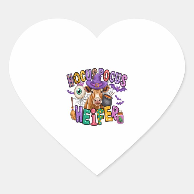 Hocus Pocus Heifer Halloween Kuh Herz-Aufkleber (Vorderseite)