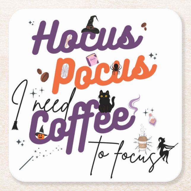 Hocus Pocus I Need Coffee to Focus Notebook Rechteckiger Pappuntersetzer (Vorderseite)