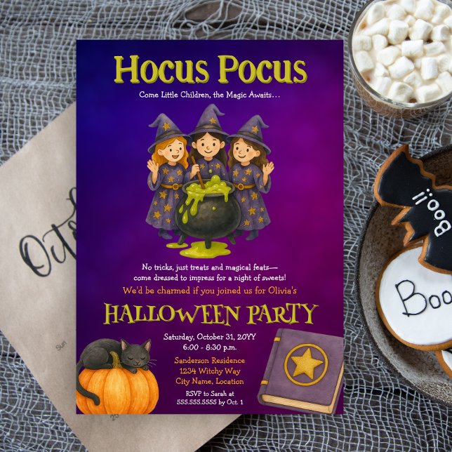 Hocus Pocus Kids Halloween-Party Einladung (Fun witches Halloween costume party invitation for kids)