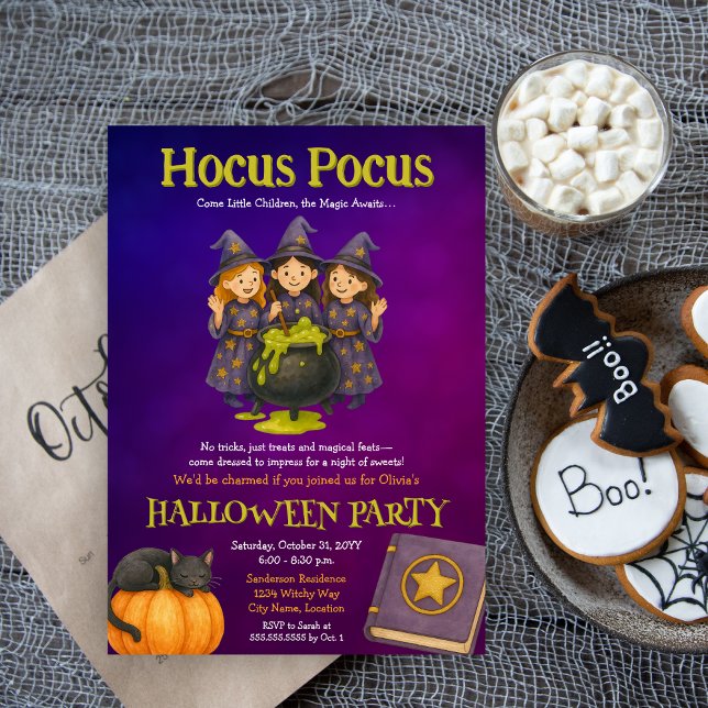 Hocus Pocus Kids Halloween-Party Einladung (Fun witches Halloween costume party invitation for kids)