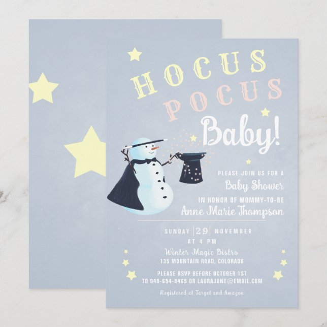 Hocus Pocus Magical Snowman Winter Baby Dusche Einladung (Vorne/Hinten)