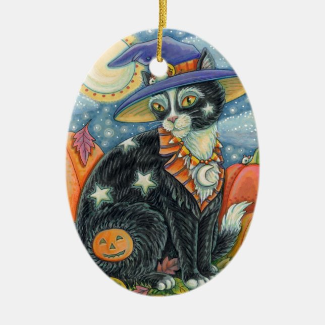 HOCUS POCUS SCHWARZE KATZKRAFT UND MAUSHALLOWEE KERAMIK ORNAMENT (Vorne)