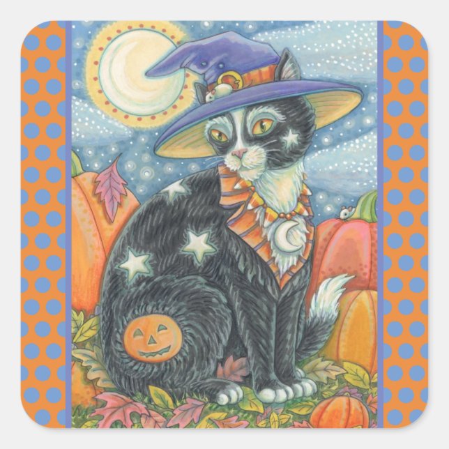 HOCUS POCUS SCHWARZE KATZSCHALTER, HALLOWEWEER STI QUADRATISCHER AUFKLEBER (Vorderseite)