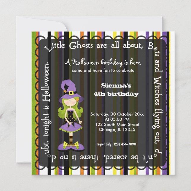Hocus Pocus Witch Birthday (Schwarz) Einladung (Vorderseite)