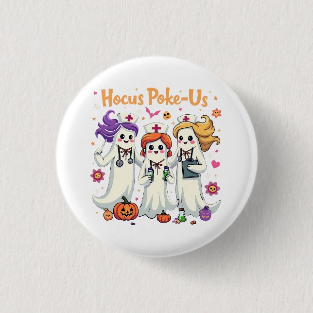 Hocus-Poke Us Nursing Spooky Halloween Ghost Button (Vorderseite)