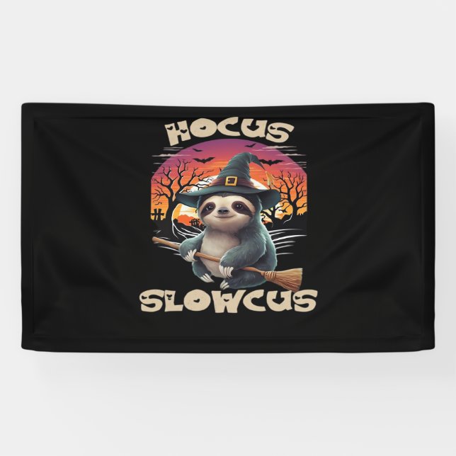 Hocus Slowcus Sloth liebt Halloween-Kostümtee E Banner (Horizontal)