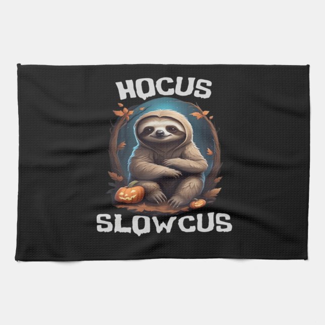 Hocus Slowcus Sloth liebt Halloween-Kostümtee E Geschirrtuch (Horizontal)