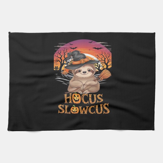 Hocus Slowcus Sloth liebt Halloween-Kostümtee E Geschirrtuch (Horizontal)