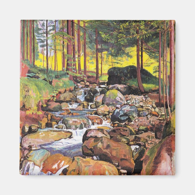 Hodler - Wald mit Bergbach, schöne Kunst Magnet (Vorne)