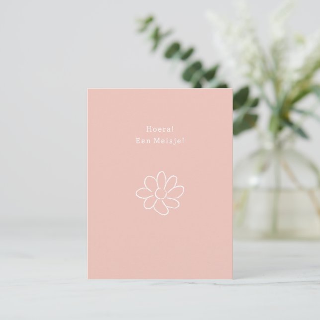 Hoera Een Meisje Nieuwe Baby Bloem Quote Kaart Postkarte (Stehend Vorderseite)
