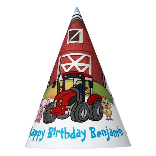 Hof Animal Fun Red Barn & Red Tractor Partyhütchen (Vorderseite)