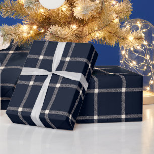 Hof Landhandgezeichnet karierte Creme dunkelblau Geschenkpapier