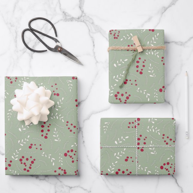 Hof Lorbeer grün rustikale Laubbaumstruktur niedli Geschenkpapier Set (Vorderseite)