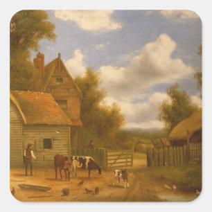 Hof-Szene Quadratischer Aufkleber