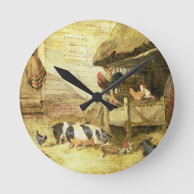 Hof-Szene Runde Wanduhr (Vorderseite)