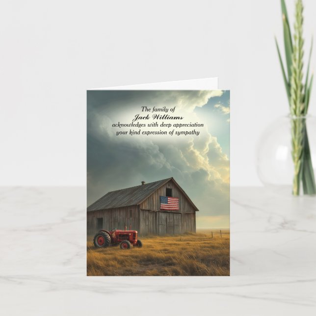 Hof Traktor und Stall für Beileid Vielen Dank Karte (Vorderseite)