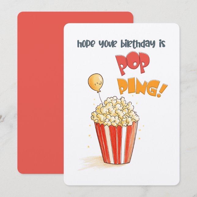 Hoffe, dass dein Geburtstag POPPING! | Eine Popcor Einladung (Vorne/Hinten)