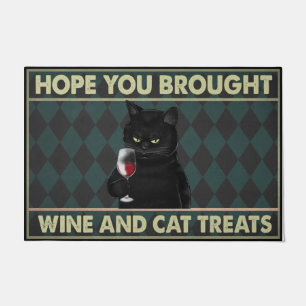 Hoffen Sie, dass Sie Wein und Katzen Leckereien.   Fußmatte
