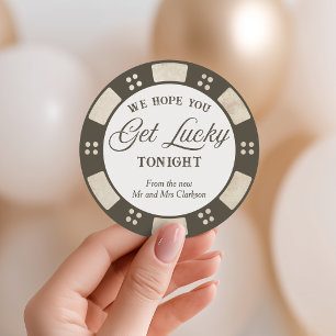 Hoffentlich habt ihr Glück Hochzeit Rustikal Poker Runder Aufkleber