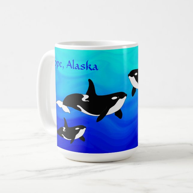 Hoffnung, Alaska Orcas - 15 oz. Combo-Tasse Kaffeetasse (Vorderseite Links)