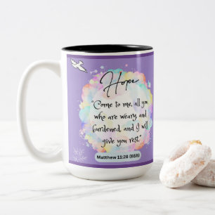 Hoffnung Botschaft - Matthew 11-28 - Zwei-Tone-Tas Zweifarbige Tasse