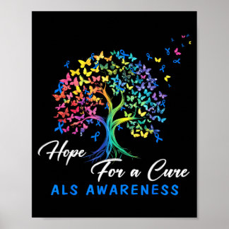 Hoffnung für ALS-Bewusstseinsbaum Blaues Band Unte Poster