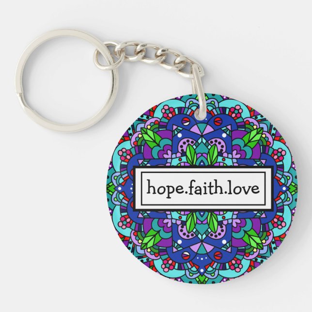 Hoffnung. Glaube. Liebe Lila und Blue Mandala Keyc Schlüsselanhänger (Vorderseite)