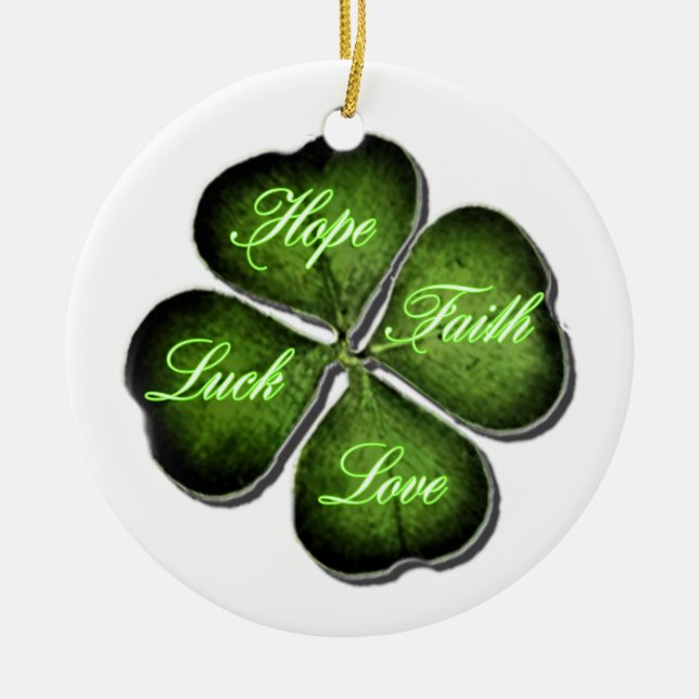 Hoffnung, Glaube, Liebe u. Blatt-Klee des Glück-4 Keramikornament (Vorne)