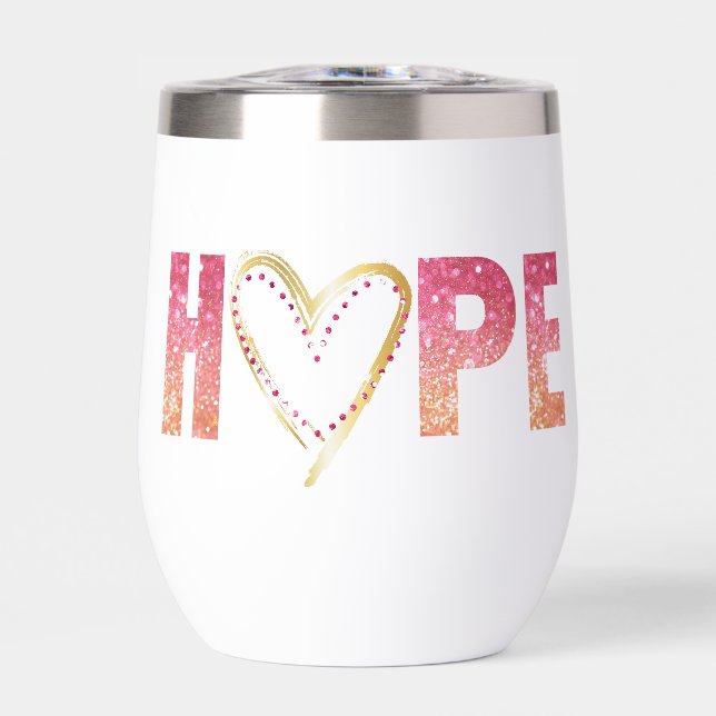 "Hoffnung in rosa Glitzern mit goldenem Herzen" (Vorderseite)