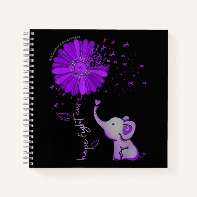 Hoffnung Kämpfen Niedlicher Elefant Alzheimer's Li Notizbuch (Vorderseite)
