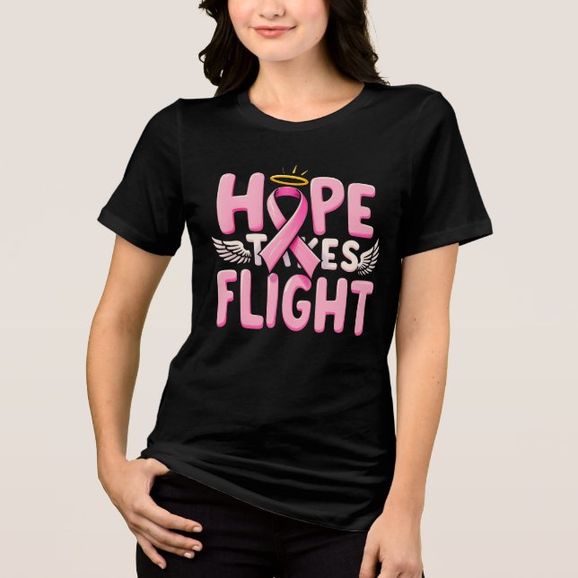 Hoffnung nimmt Flug - rosa Ribbon Brustkrebs Tri-Blend Shirt (Vorderseite)